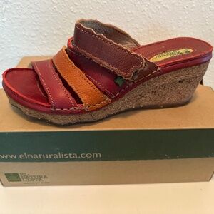 Spanish Red/orange bohemian sandals with cork sole